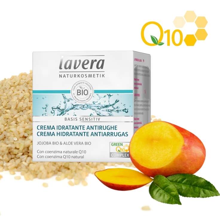 Crema de día con mango y salvado de arroz de la línea facial basis sensitiv Q10 de lavera